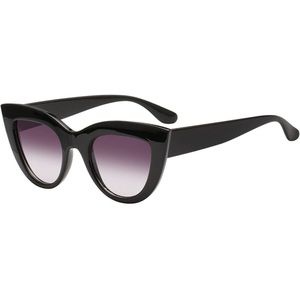 Cat Eye Sunglasses,Mirrored Flat Lens Glasses (Black-gradient gray)